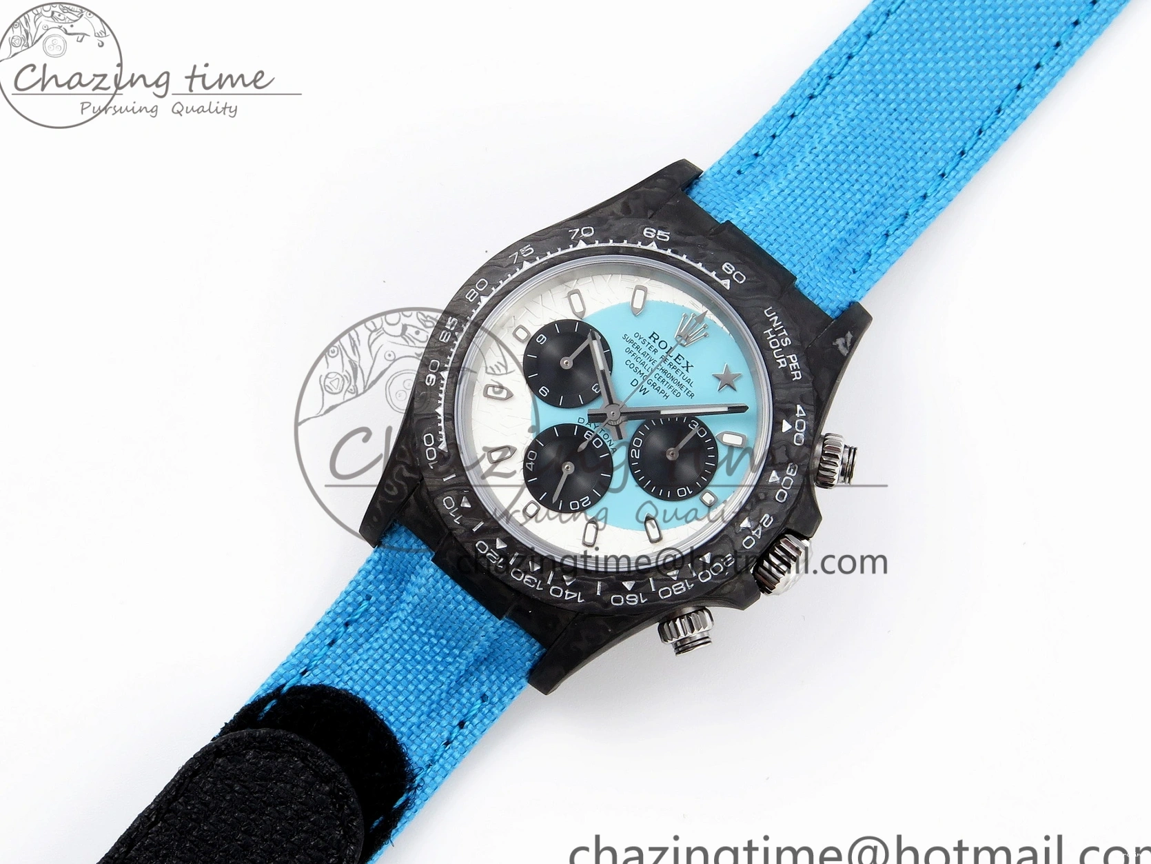 MiroTime 0319 Casual Daytona DIW Carbon Case and Bezel DIWF Edition White Blue Dial on Blue Nylon Strap A 1886